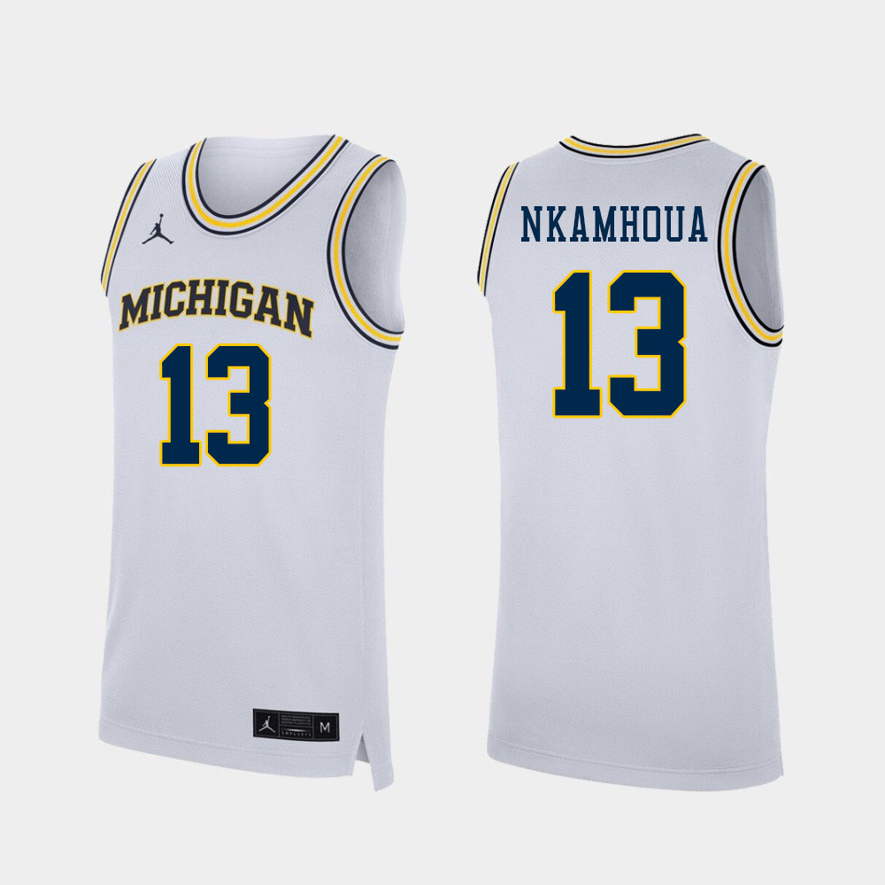 Men #13 Olivier Nkamhoua Michigan Wolverines College Basketball Jerseys Stitched Sale-White - Click Image to Close